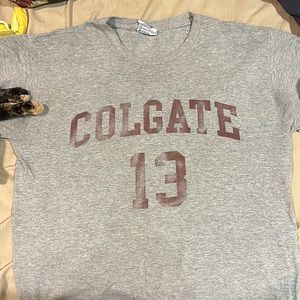 Colgate college gray tee shirt.